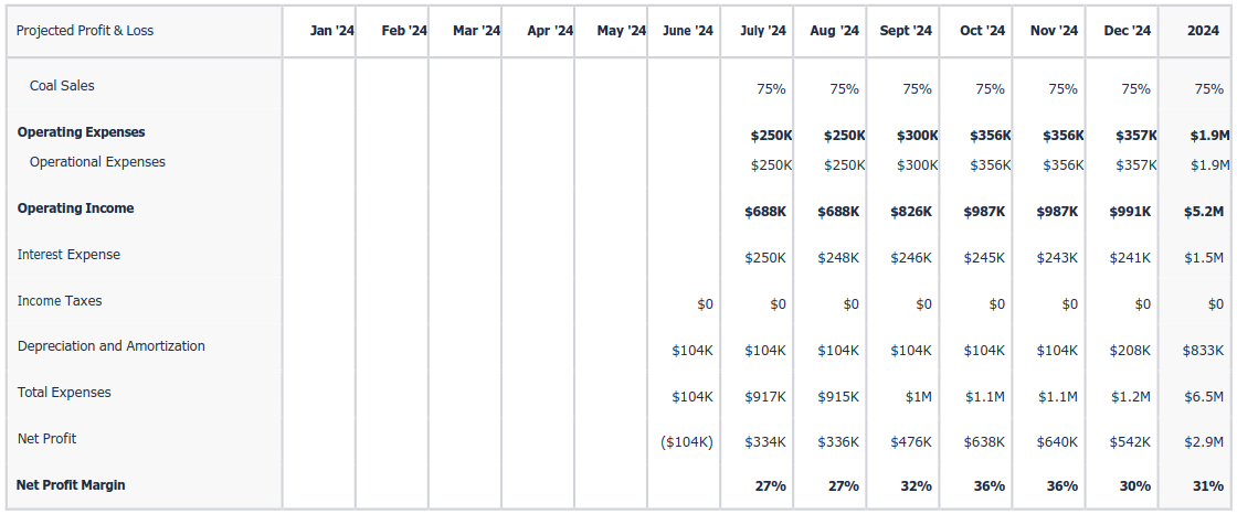 projected profit / loss 2024 b