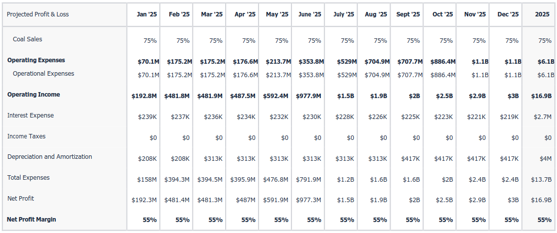 projected profit / loss 2025 b