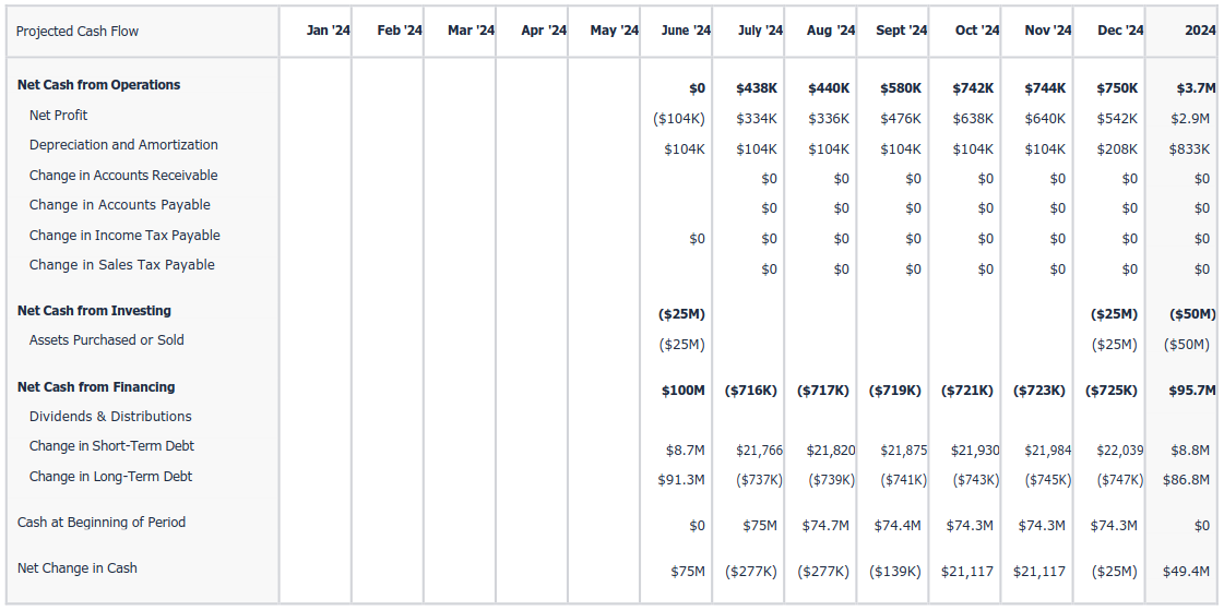 projected cash flow 2024 a