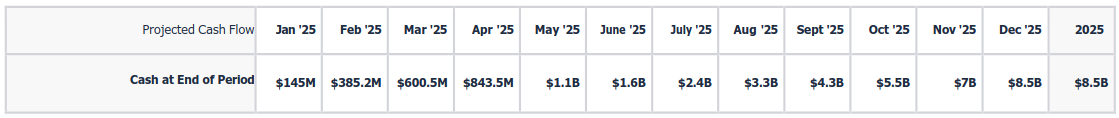 projected cash flow 2025 b